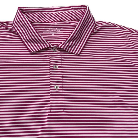 Vineyard Vines Performance Polo Shirt Mens XL Pink Striped Golf Short Sleeve - Picture 2 of 10